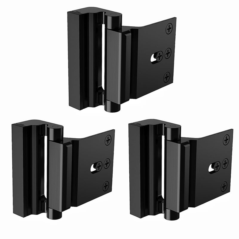 TOYFUL 3 Pack Door Reinforcement Locks with 12 Screws, Home Security Door Lock Stop for Toddler, Childproof Door Lock Night Lock Withstand 800 Lbs Black - Image 1